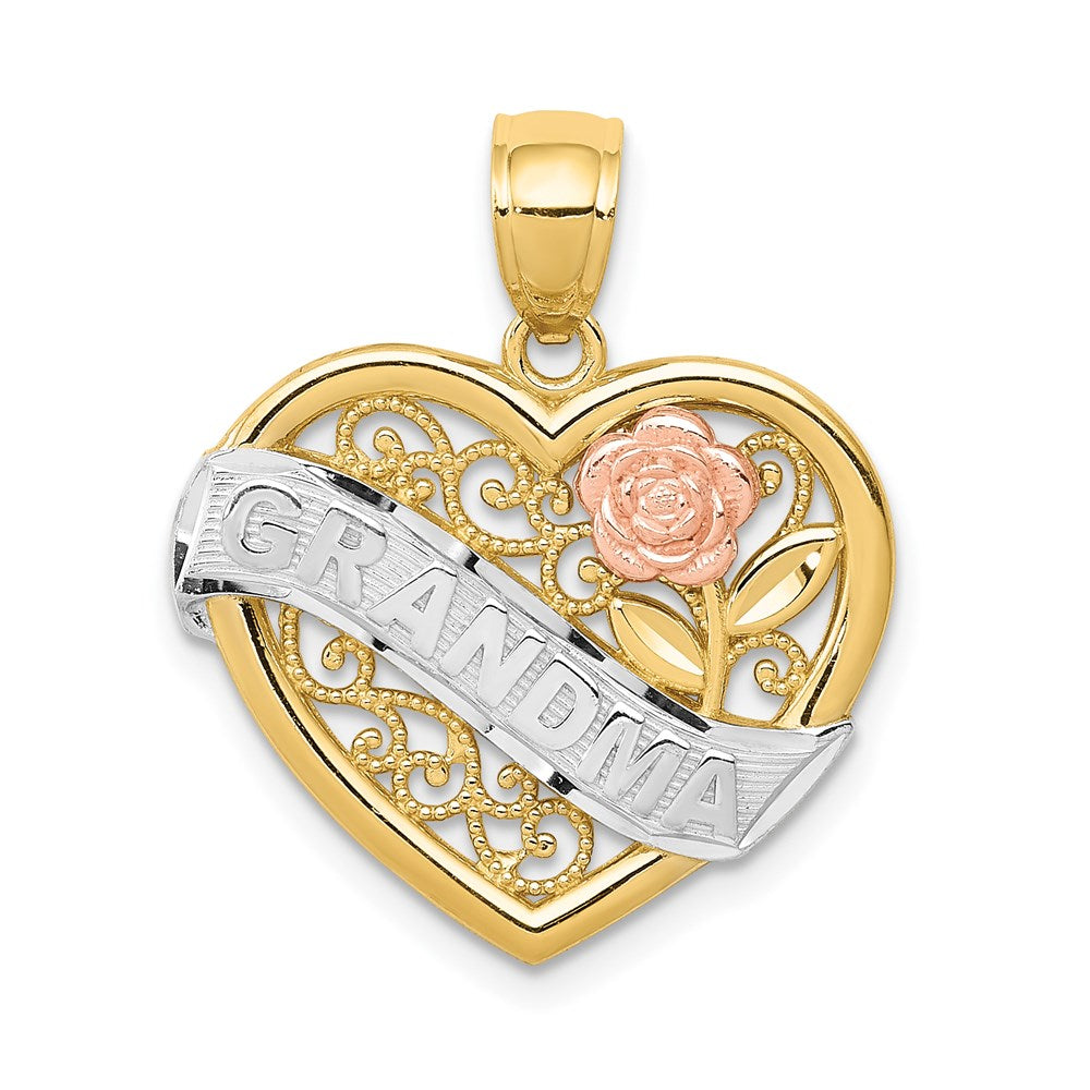 14k Two-tone Gold w/White Rhodium GRANDMA Heart Pendant