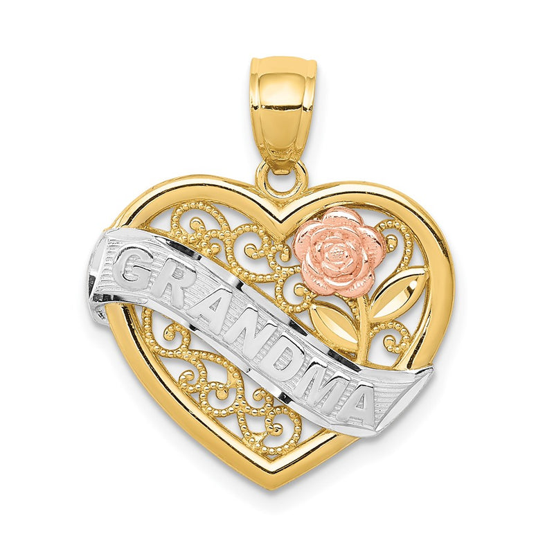 14k Two-tone Gold w/White Rhodium GRANDMA Heart Pendant