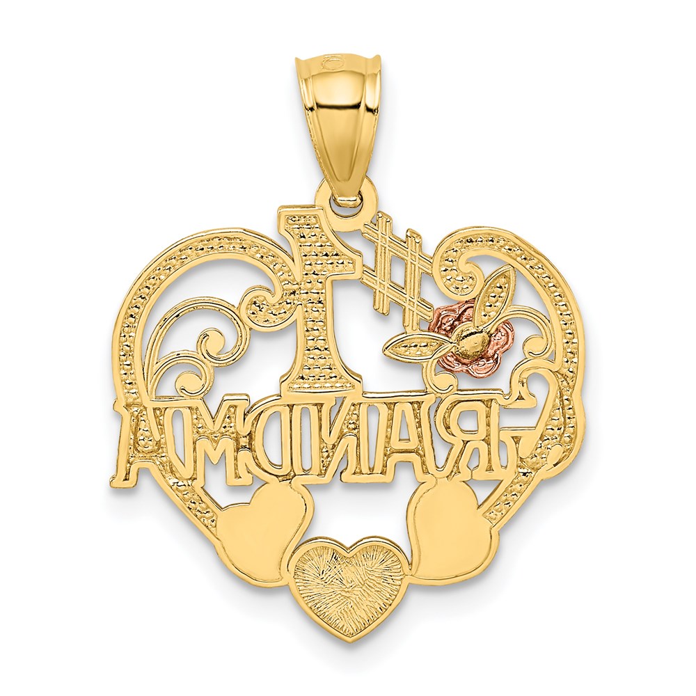 14k Two-tone Gold w/White Rhodium #1 GRANDMA Heart Pendant