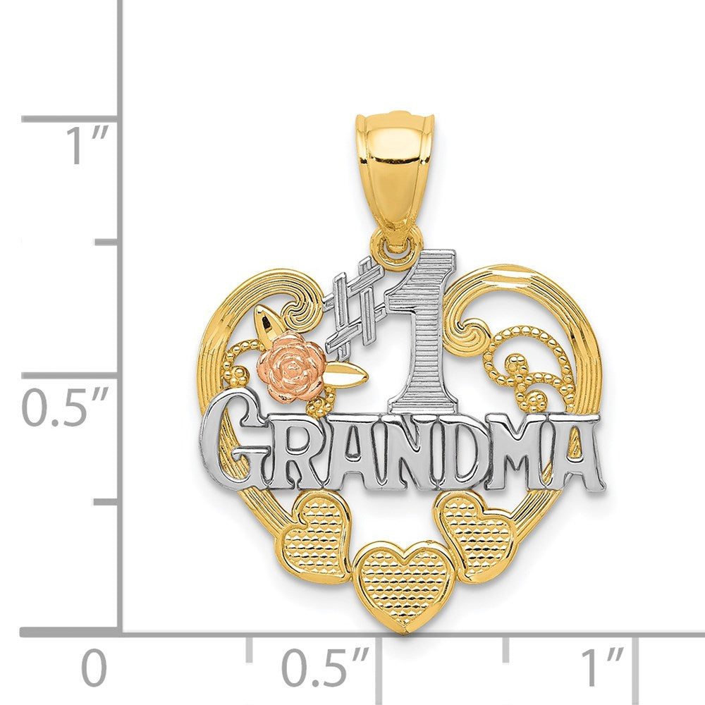 14k Two-tone Gold w/White Rhodium #1 GRANDMA Heart Pendant