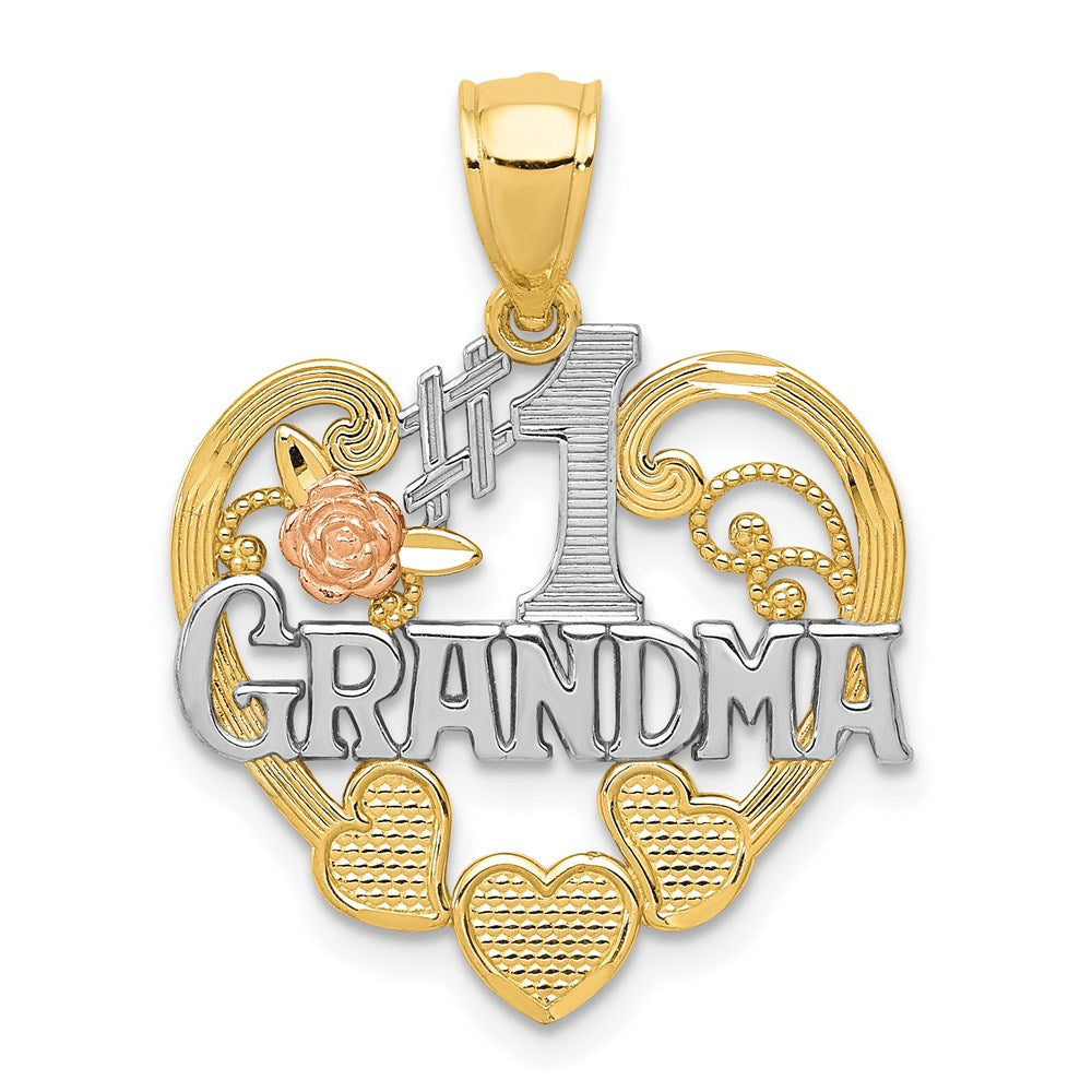 14k Two-tone Gold w/White Rhodium #1 GRANDMA Heart Pendant