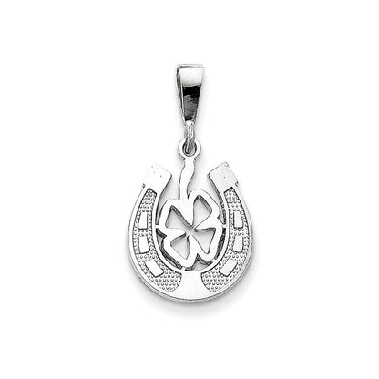 14k White Gold WG Good Luck Clover Pendant