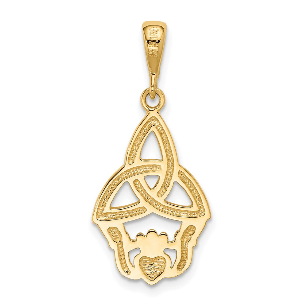 14k Yellow & Rhodium Gold Rhodium Diamond-cut Claddagh Pendant