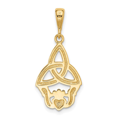 14k Yellow & Rhodium Gold Rhodium Diamond-cut Claddagh Pendant