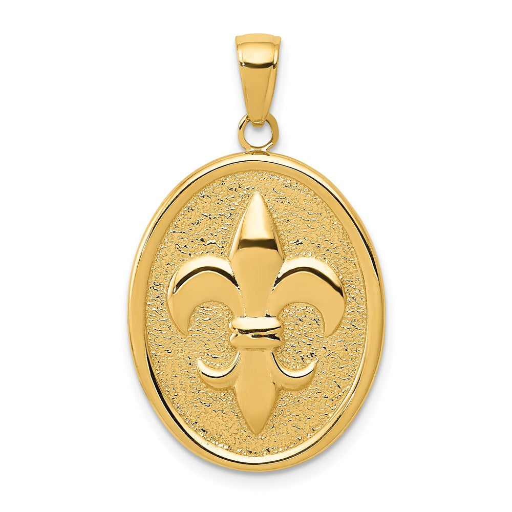 14k Yellow Gold Fleur-De-Lis on Oval Disk Pendant