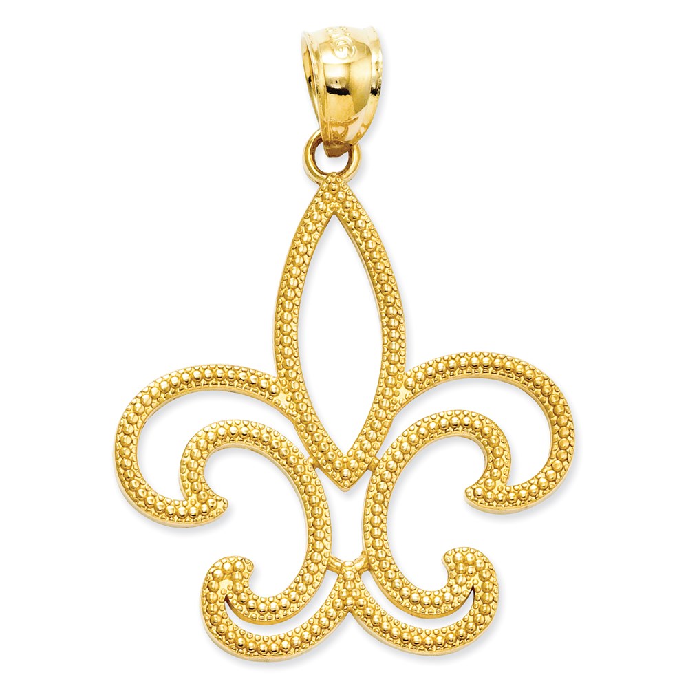 14k Yellow Gold Patterned Fleur-De-Lis Pendant