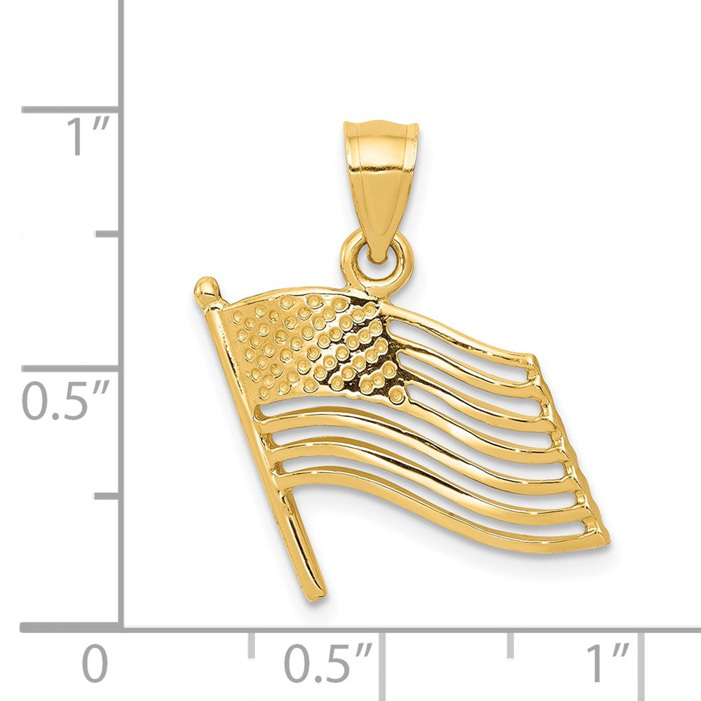 14k Yellow Gold American Flag Pendant
