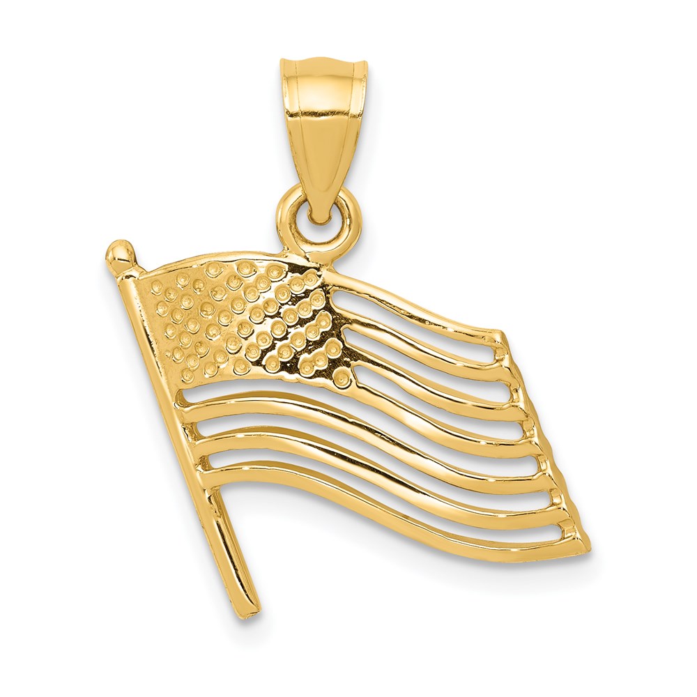 14k Yellow Gold American Flag Pendant