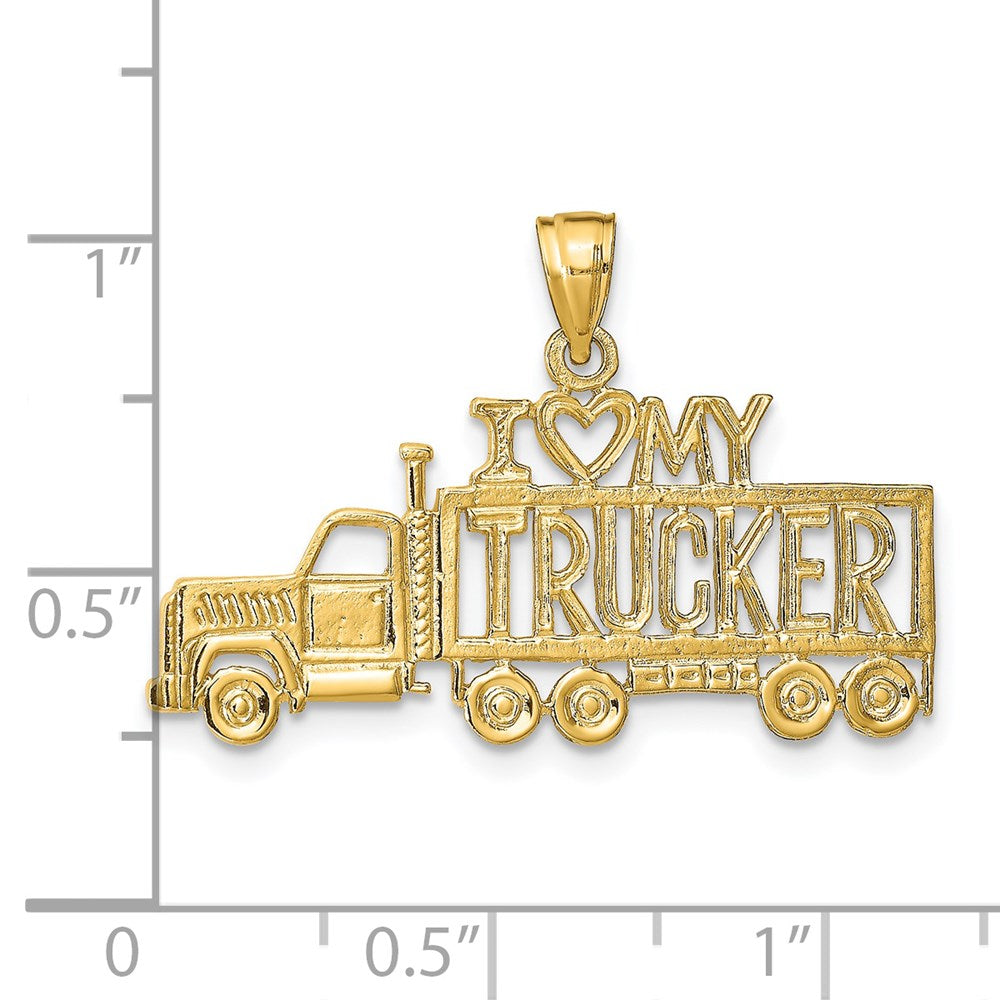 14k Yellow Gold I LOVE MY TRUCKER Truck Pendant