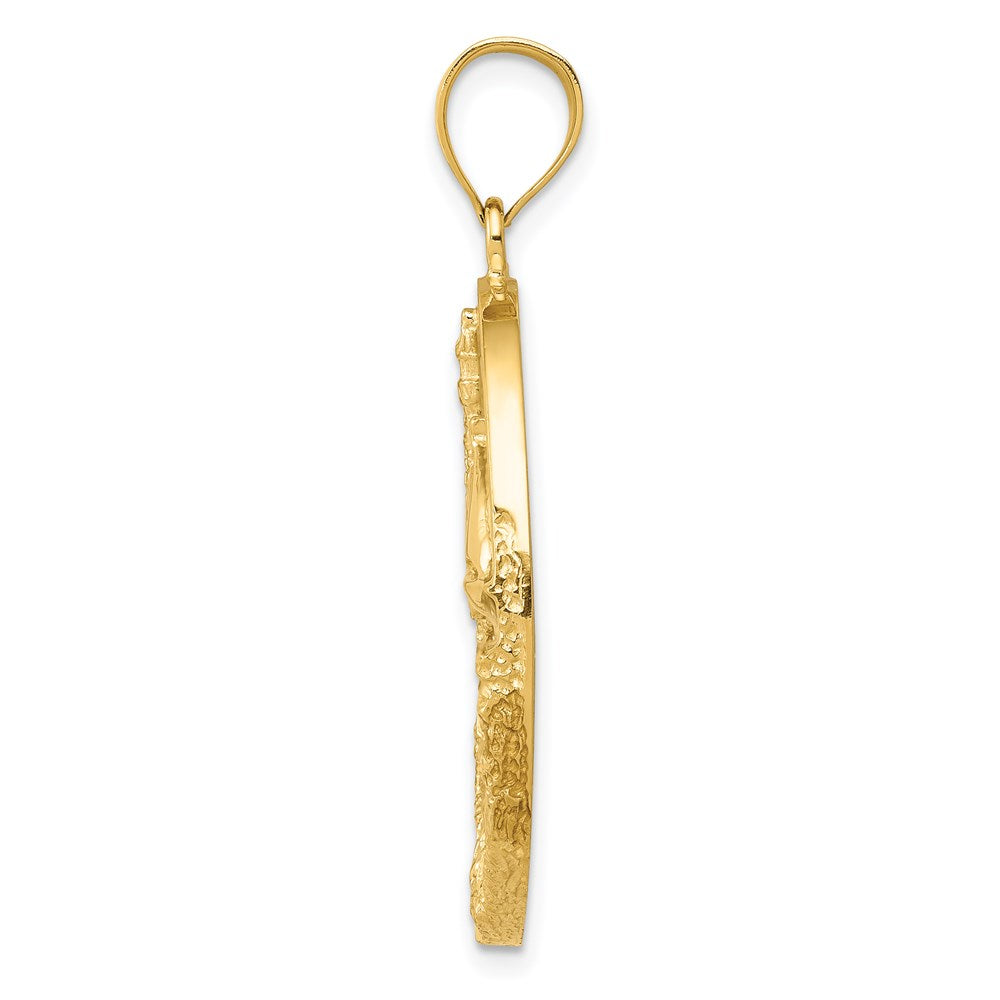 14k Yellow Gold Lab Created Opal Lighthouse Sailboat Pendant