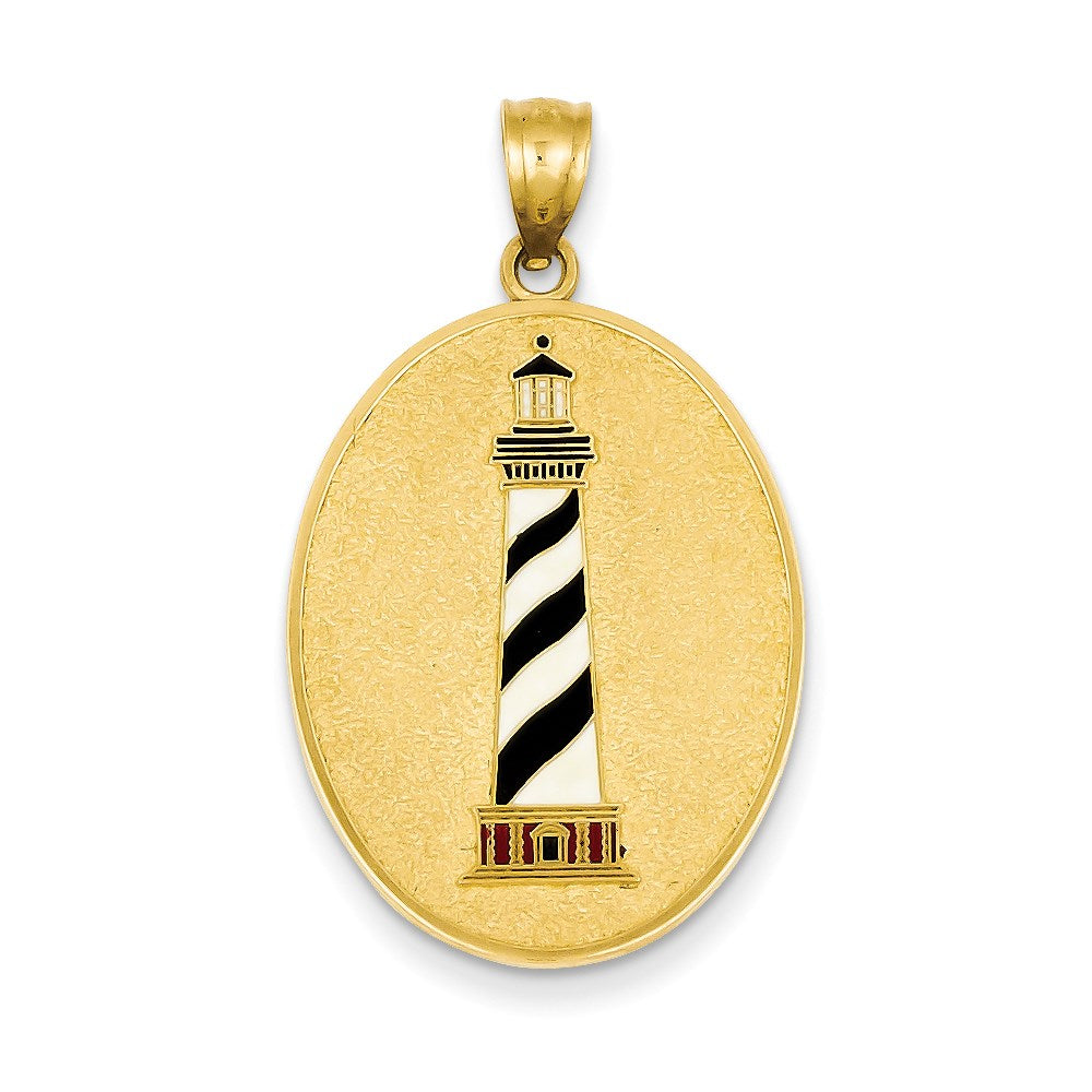 14k Yellow Goldy Enameled Lighthouse w/Verse John 8:12 on back of Pendant