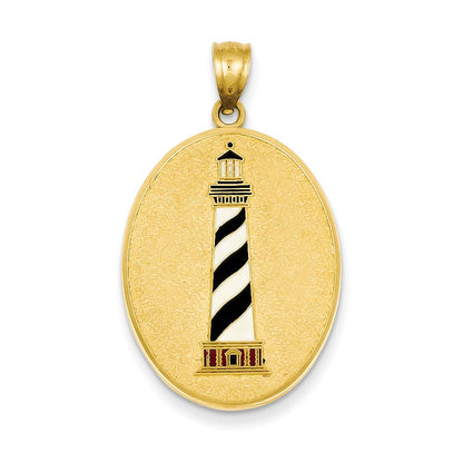 14k Yellow Goldy Enameled Lighthouse w/Verse John 8:12 on back of Pendant