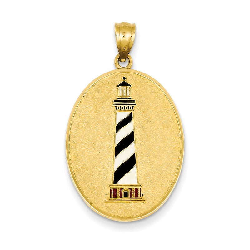 14k Yellow Goldy Enameled Lighthouse w/Verse John 8:12 on back of Pendant