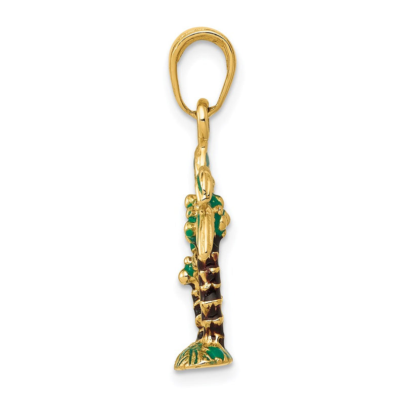 14k Yellow Gold 3D Enameled Palm Trees Pendant