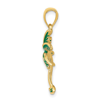 14k Yellow Gold Enameled Palm Tree Pendant