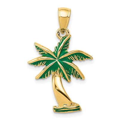 14k Yellow Gold Enameled Palm Tree Pendant