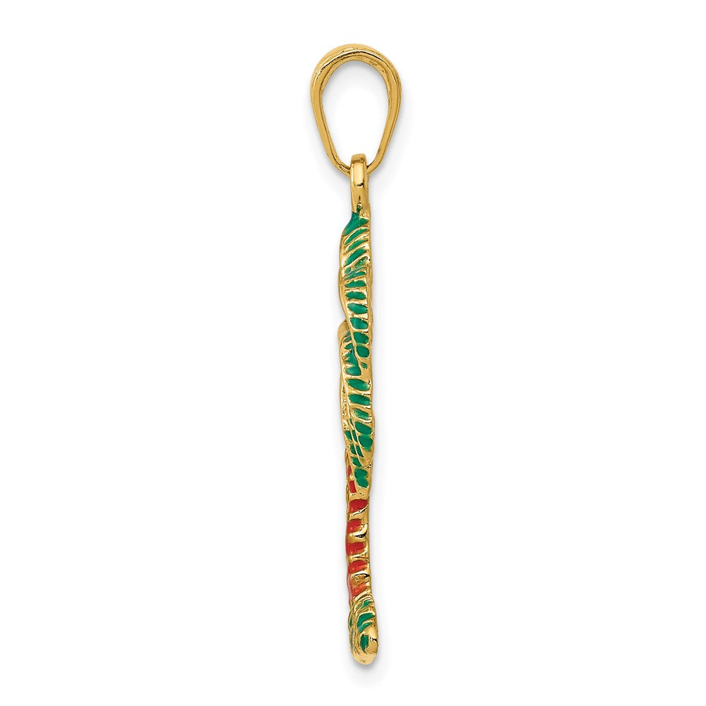14k Yellow Gold Enameled Palm Tree Pendant