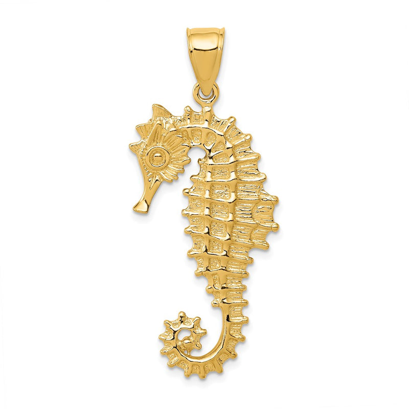 14k Yellow Gold 3D Seahorse Pendant