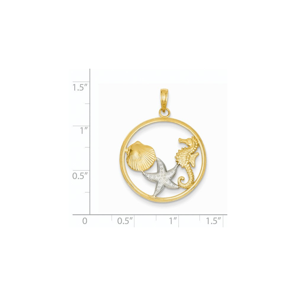14k Yellow & Rhodium Gold & Rhodium Diamond-cut Sea Life Round Pendant