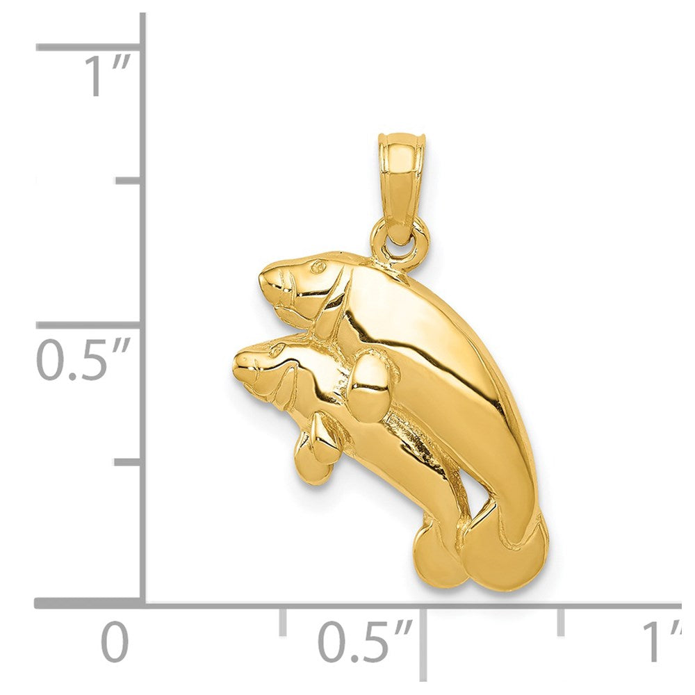 14k Yellow Gold Polished Double Manatee Pendant