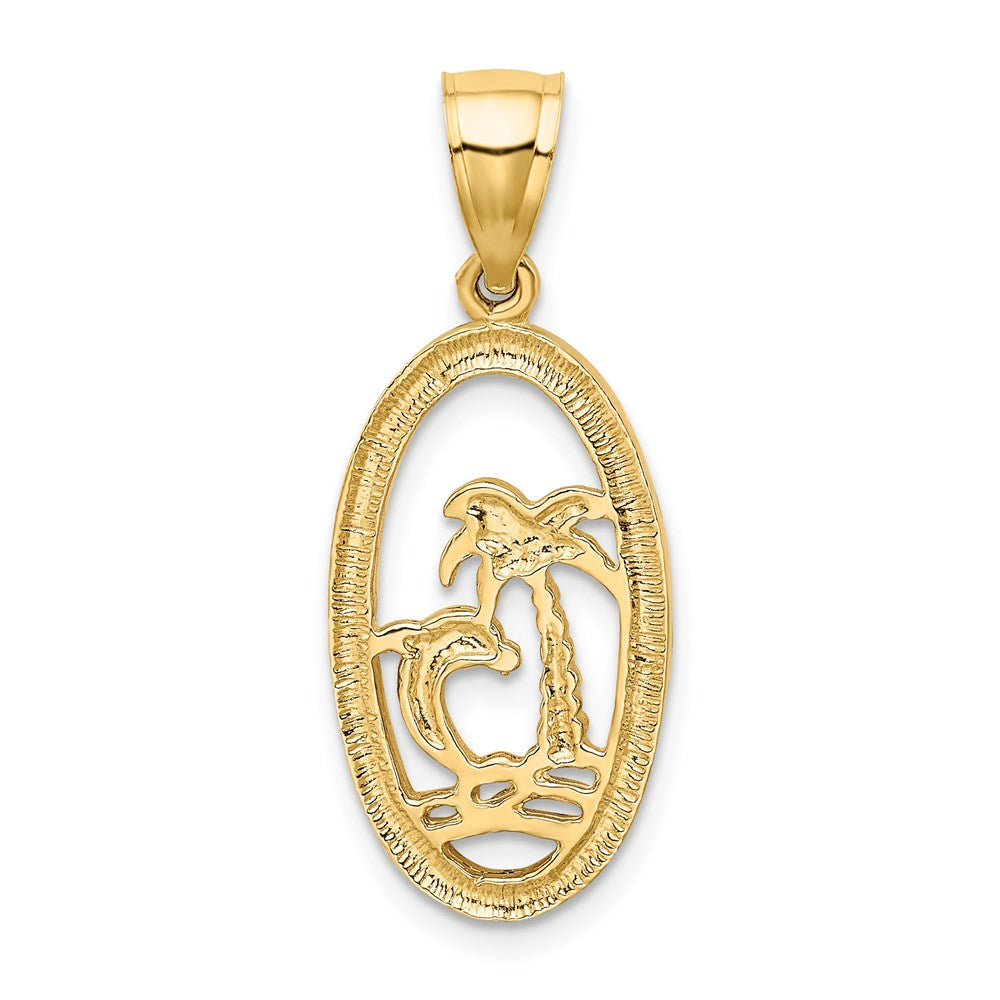 14k Yellow Gold Dolphin and Palm Tree Pendant