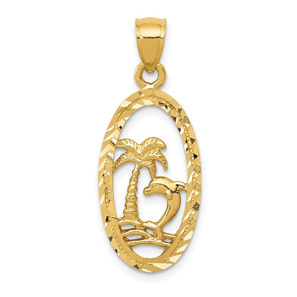 14k Yellow Gold Dolphin and Palm Tree Pendant