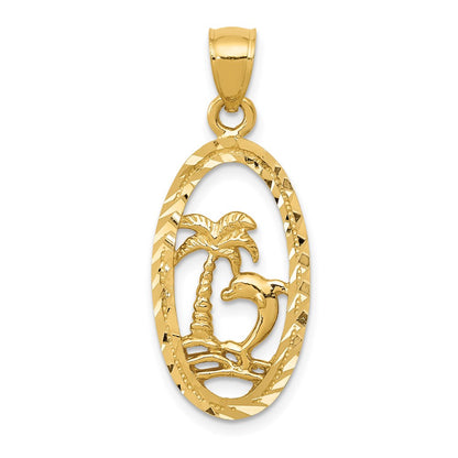 14k Yellow Gold Dolphin and Palm Tree Pendant