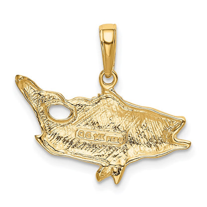 14k Yellow Gold Open Mouthed Bass Fish Pendant