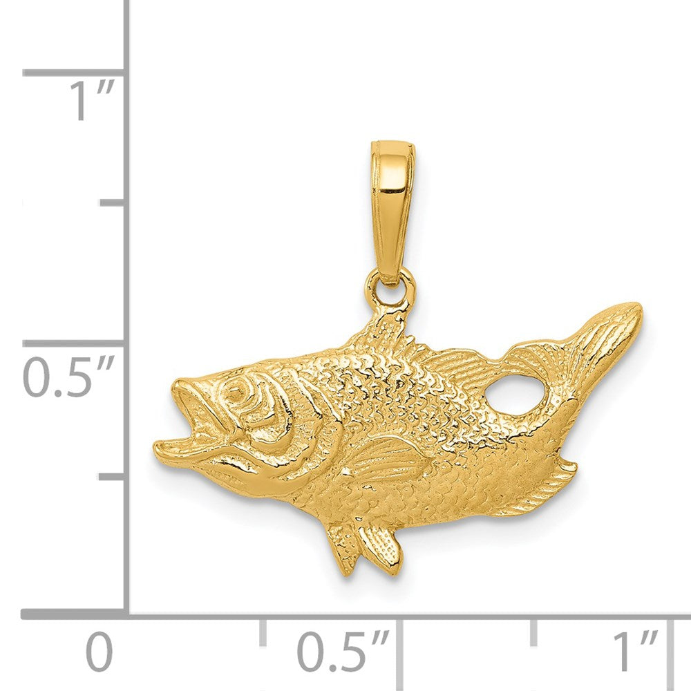 14k Yellow Gold Open Mouthed Bass Fish Pendant