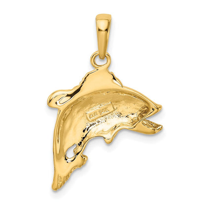 14k Yellow Gold Jumping Bass Fish Pendant