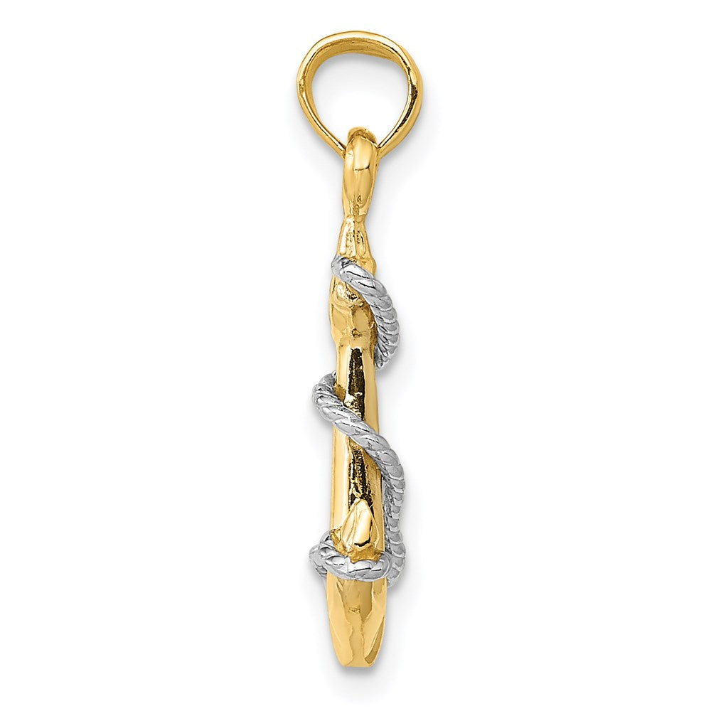 14k Two-tone Gold Two-tone Gold 3D Anchor W/Rope Pendant