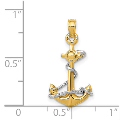 14k Two-tone Gold Two-tone Gold 3D Anchor W/Rope Pendant