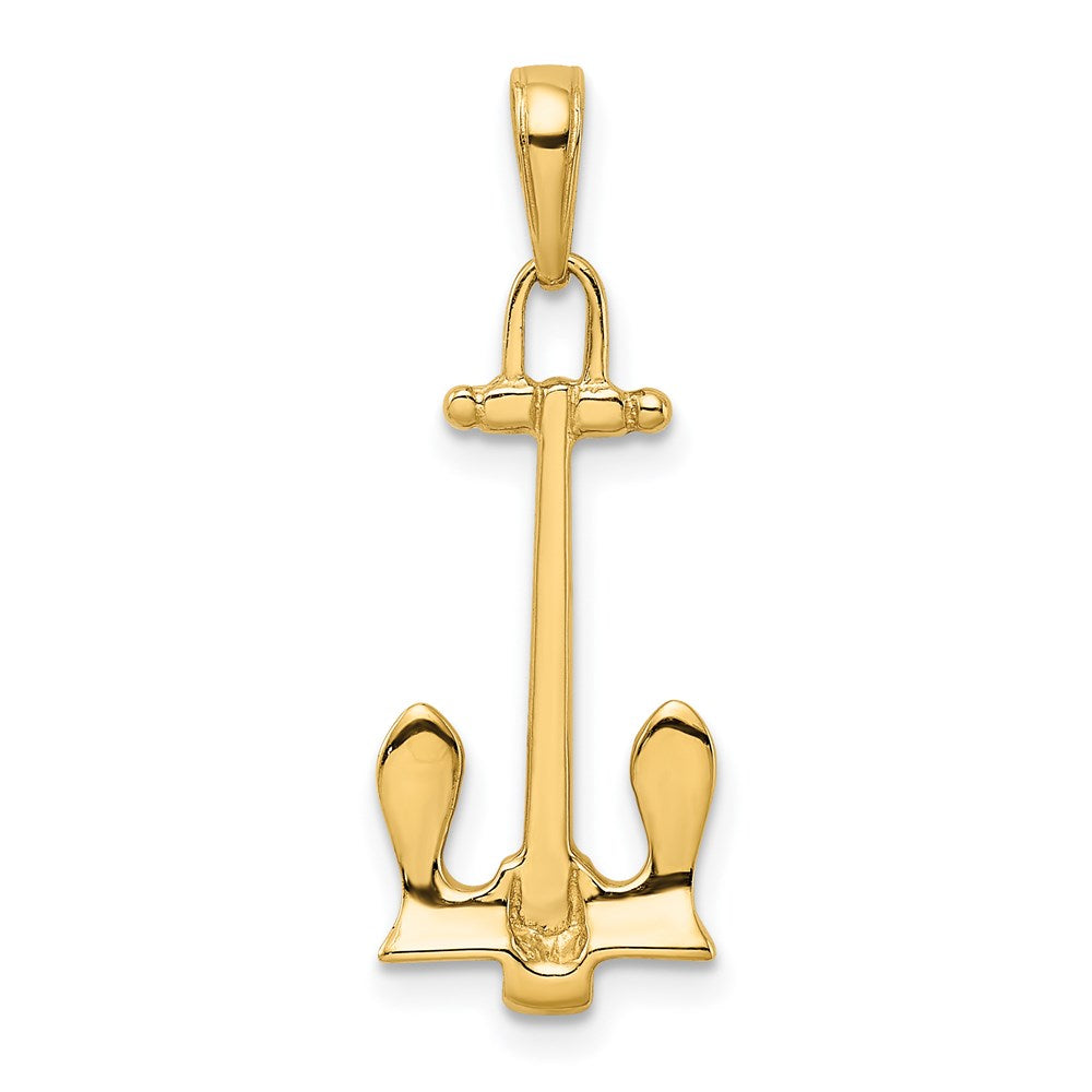 14k Yellow Gold  3D Navy Anchor Pendant