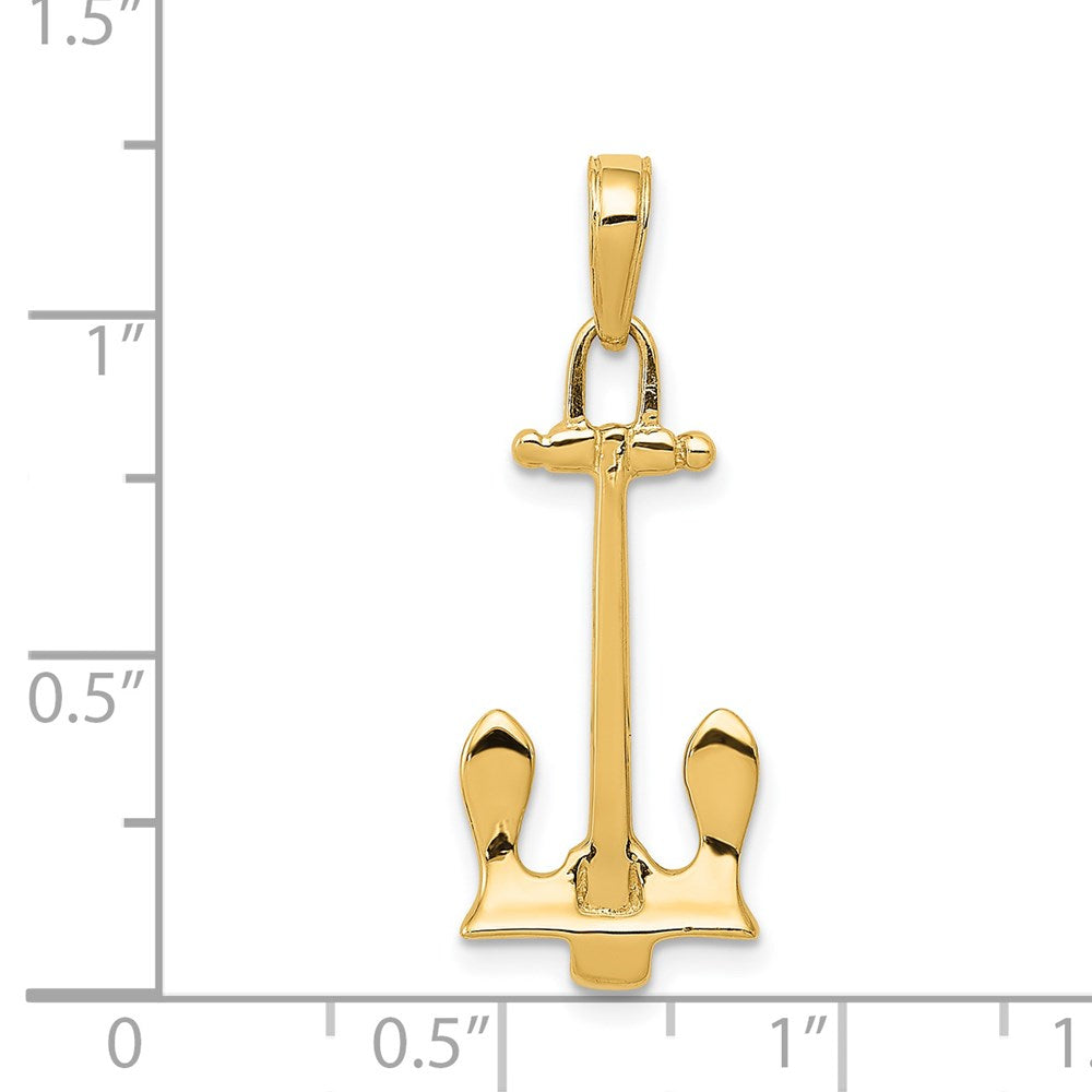 14k Yellow Gold  3D Navy Anchor Pendant