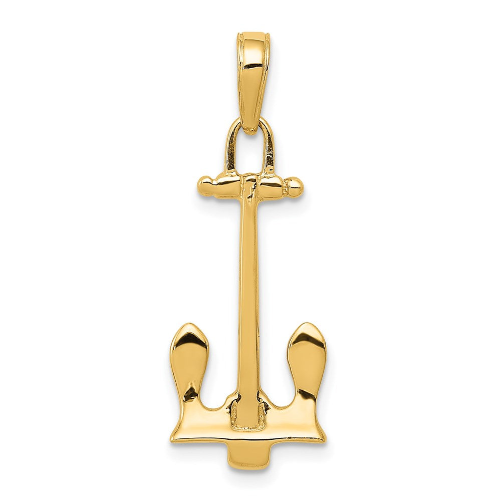 14k Yellow Gold  3D Navy Anchor Pendant