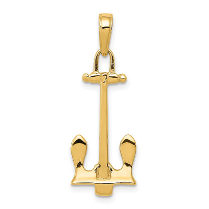 14k Yellow Gold  3D Navy Anchor Pendant