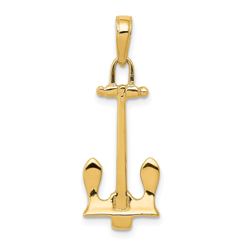 14k Yellow Gold  3D Navy Anchor Pendant