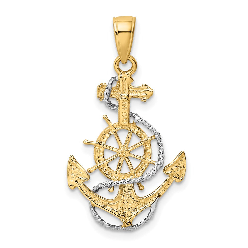 14k Yellow & Rhodium Gold w/ Rhodium Anchor w/Rope Pendant
