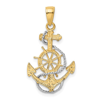 14k Yellow & Rhodium Gold w/ Rhodium Anchor w/Rope Pendant