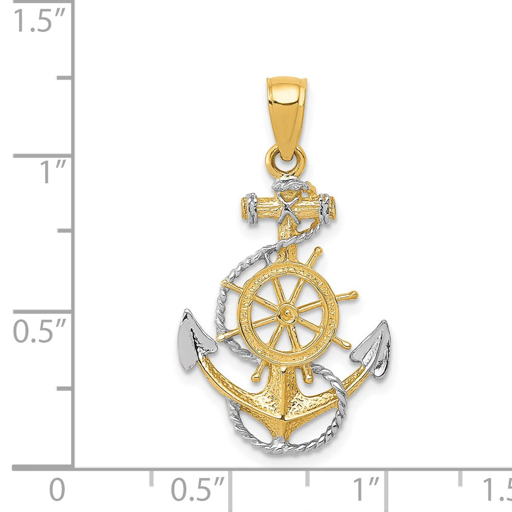 14k Yellow & Rhodium Gold w/ Rhodium Anchor w/Rope Pendant