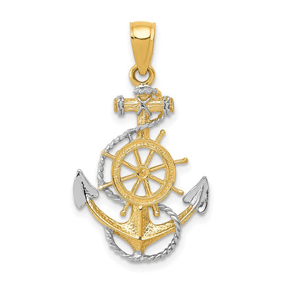 14k Yellow & Rhodium Gold w/ Rhodium Anchor w/Rope Pendant