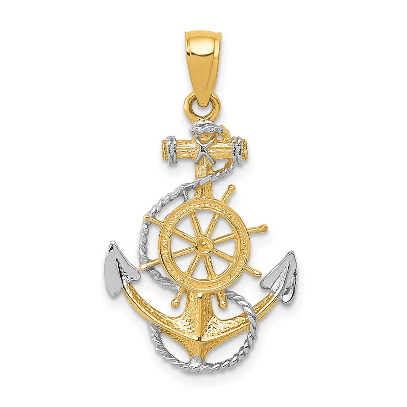 14k Yellow & Rhodium Gold w/ Rhodium Anchor w/Rope Pendant