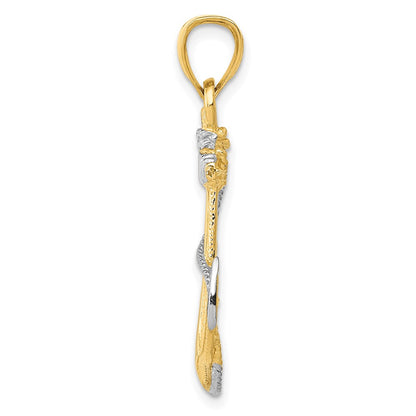 14k Yellow & Rhodium Gold w/ Rhodium Anchor W/Rope Pendant