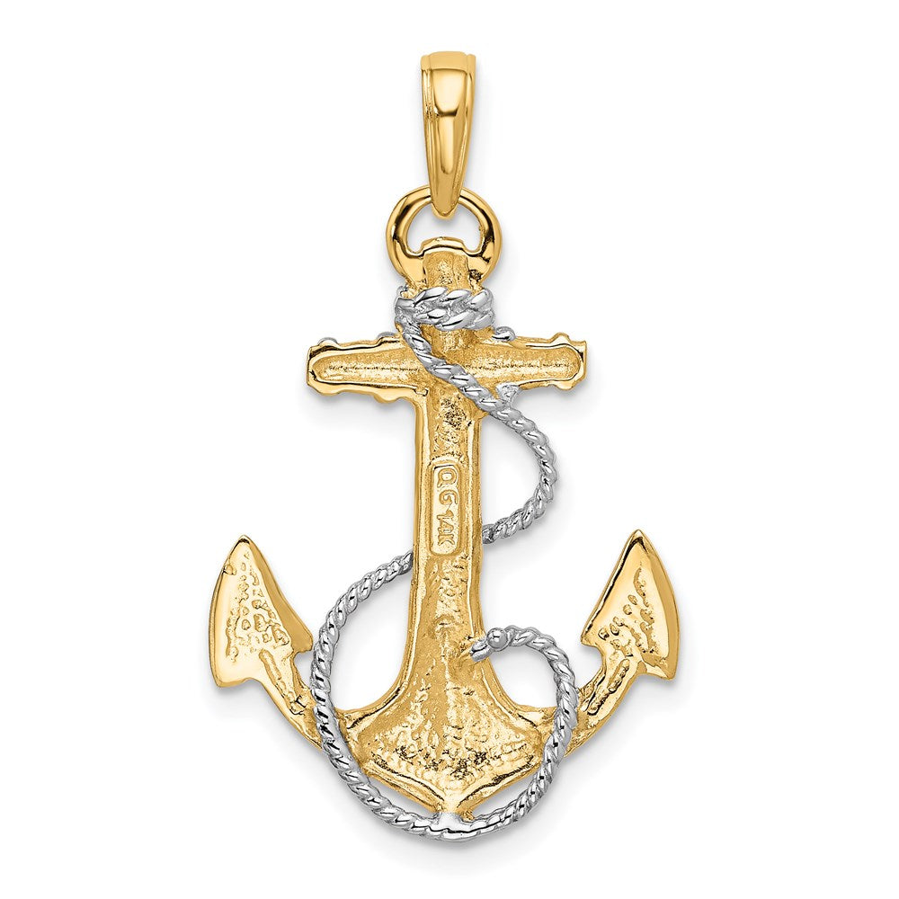 14k Yellow & Rhodium Gold w/ Rhodium Anchor W/Rope Pendant