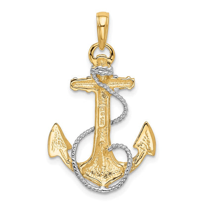 14k Yellow & Rhodium Gold w/ Rhodium Anchor W/Rope Pendant