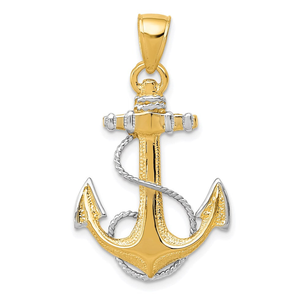 14k Yellow & Rhodium Gold w/ Rhodium Anchor W/Rope Pendant