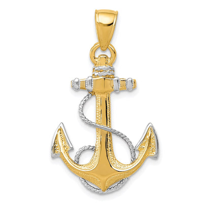 14k Yellow & Rhodium Gold w/ Rhodium Anchor W/Rope Pendant