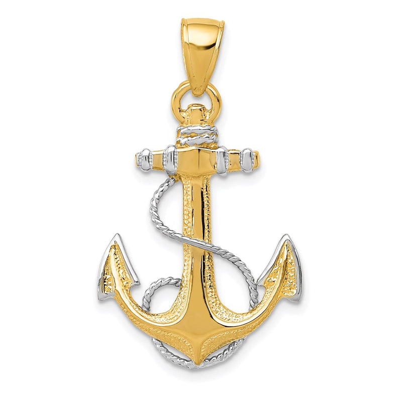 14k Yellow & Rhodium Gold w/ Rhodium Anchor W/Rope Pendant