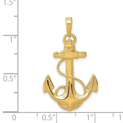 14k Yellow Gold Anchor w/Rope Pendant