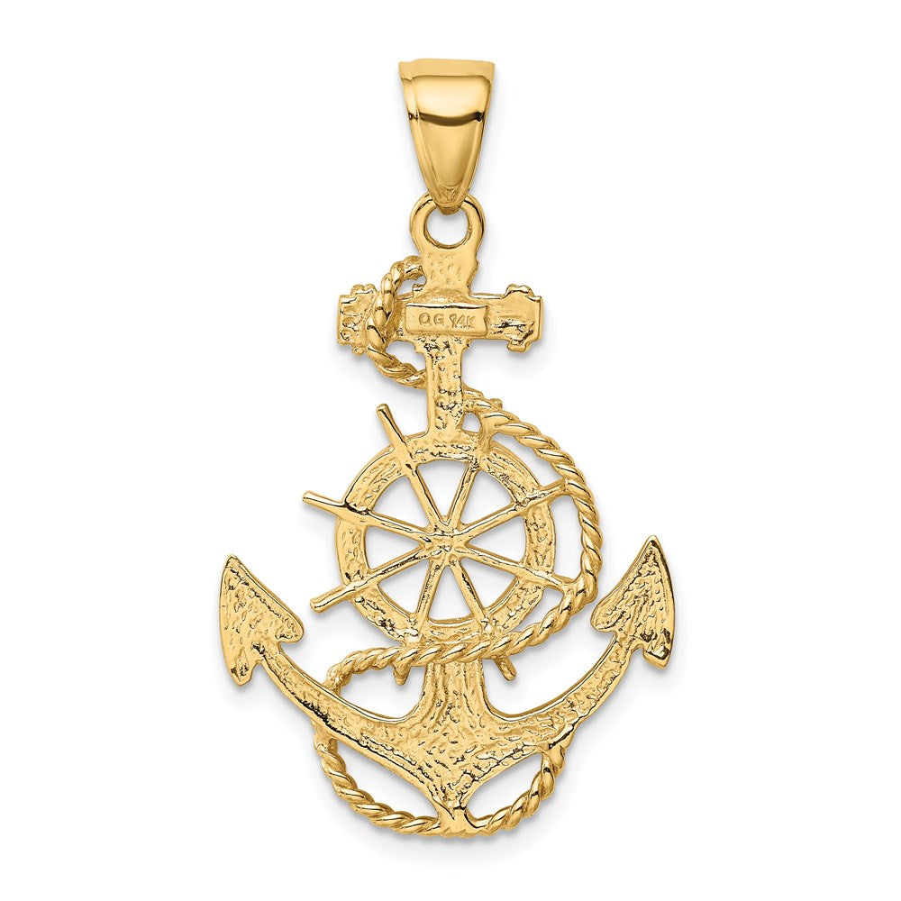 14k Yellow Gold Large Anchor w/Wheel Pendant